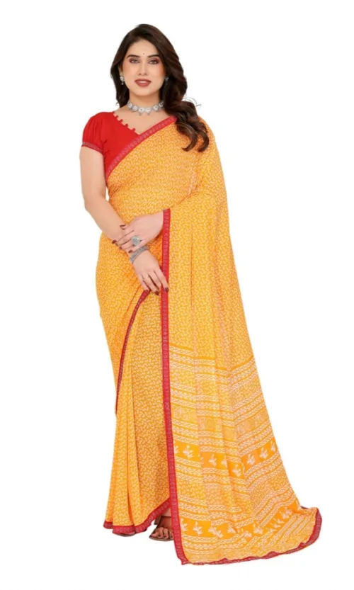 Women's Georgette Printed Saree With Unstitched Blouse 5.5Mtr (Yellow)