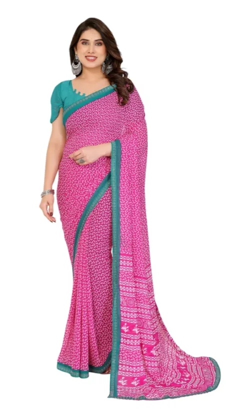 Women's Georgette Printed Saree With Unstitched Blouse 5.5Mtr (Pink)