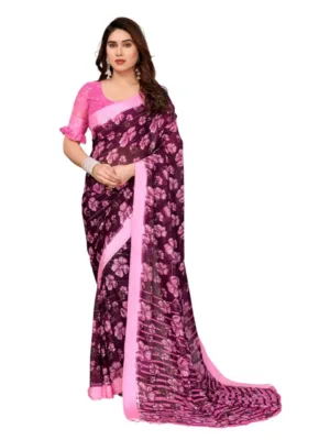 Women's Georgette Printed Saree With Unstitched Blouse 5.5Mtr (Pink)