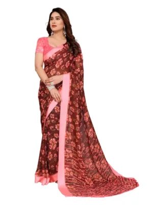 Women's Georgette Printed Saree With Unstitched Blouse 5.5Mtr (Maroon)