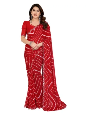 Women's Georgette Printed Saree With Unstitched Blouse 5.5Mtr (Red)