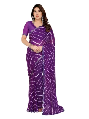 Women's Georgette Printed Saree With Unstitched Blouse 5.5Mtr (Purple)