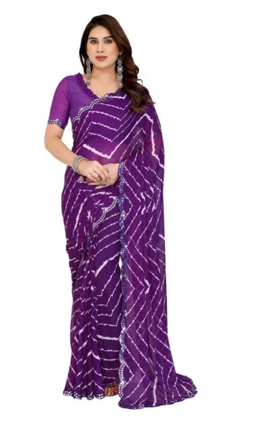 Women's Georgette Printed Saree With Unstitched Blouse 5.5Mtr (Purple)