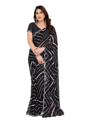 Women's Georgette Printed Saree With Unstitched Blouse 5.5Mtr (Black)