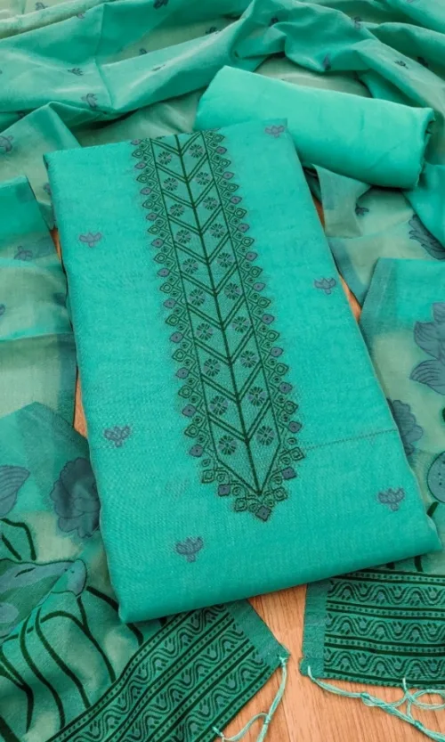 Women's Banarasi Silk Printed Unstitched Salwar Suit Material With Dupatta (sea Green, 3Mtrs)