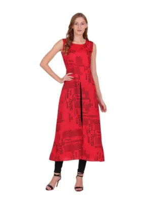 Women's Casual Crepe Sleeveless Slit Dress (Red)