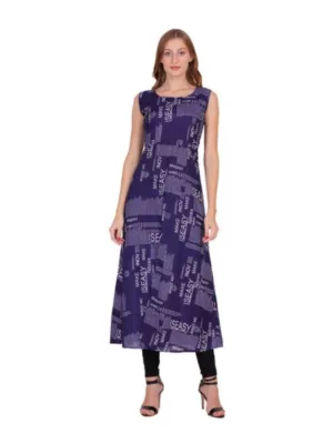 Women's Casual Crepe Sleeveless Slit Dress (Navy Blue)