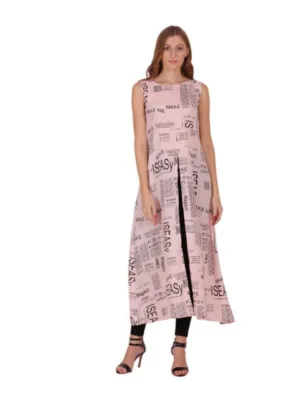 Women's Casual Crepe Sleeveless Slit Dress (Light Pink)