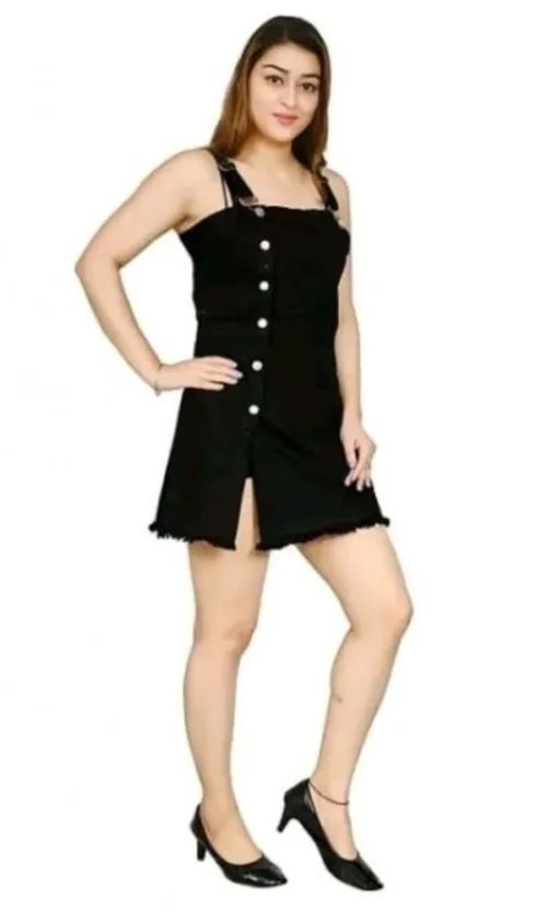 Women's Casual Denim Sleeveless Dress (Black)