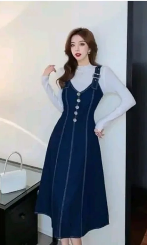 Women's Casual Denim Sleeveless Dress (Blue)