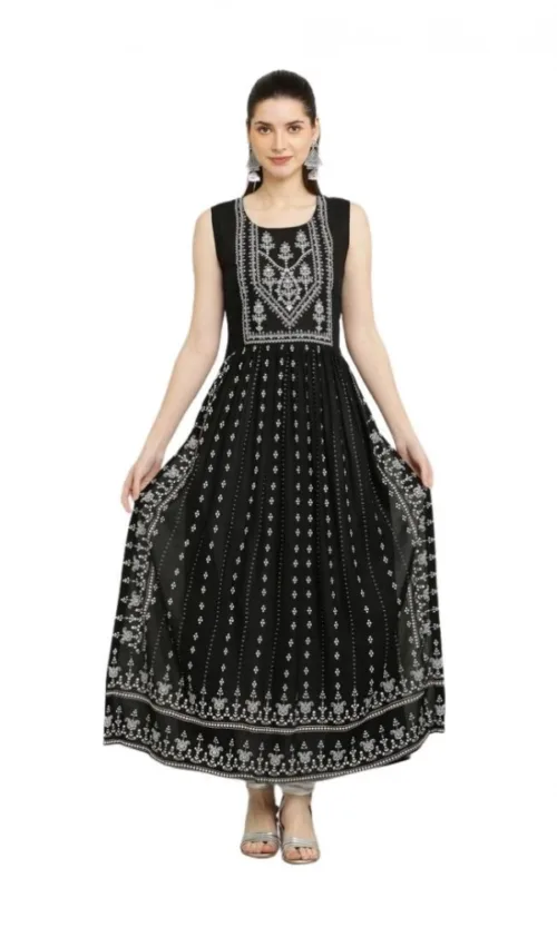 Women's Casual Rayon Sleeveless Kurti (Black)