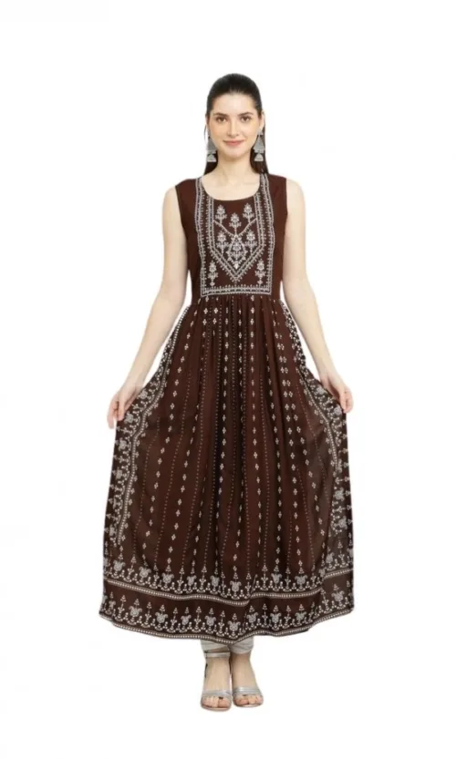 Women's Casual Rayon Sleeveless Kurti (Brown)