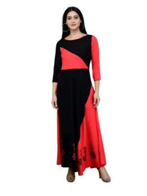 Women's Casual Rayon 3-4th Sleeves Maxi Dress (Pink)