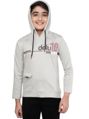 Boy's Cotton Printeded Hooded Neck Hoodies (Grey )
