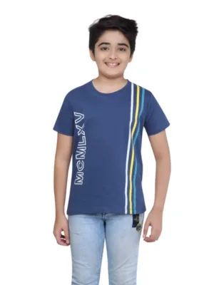 Boy's Cotton Grapic Printed Round Neck T-Shirt (Blue)