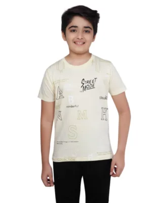 Boy's Cotton Grapic Printed Round Neck T-Shirt (Beige )