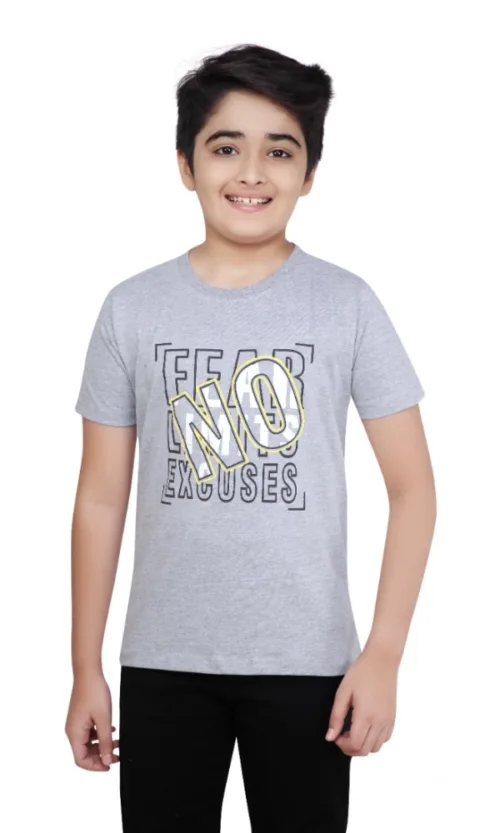 Boy's Cotton Grapic Printed Round Neck T-Shirt (Grey Melange)
