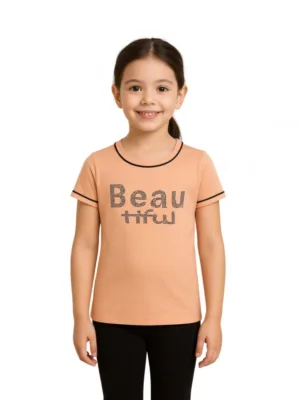 Girl's Cotton Printeded Round Neck T-Shirt (Sandal Beach)