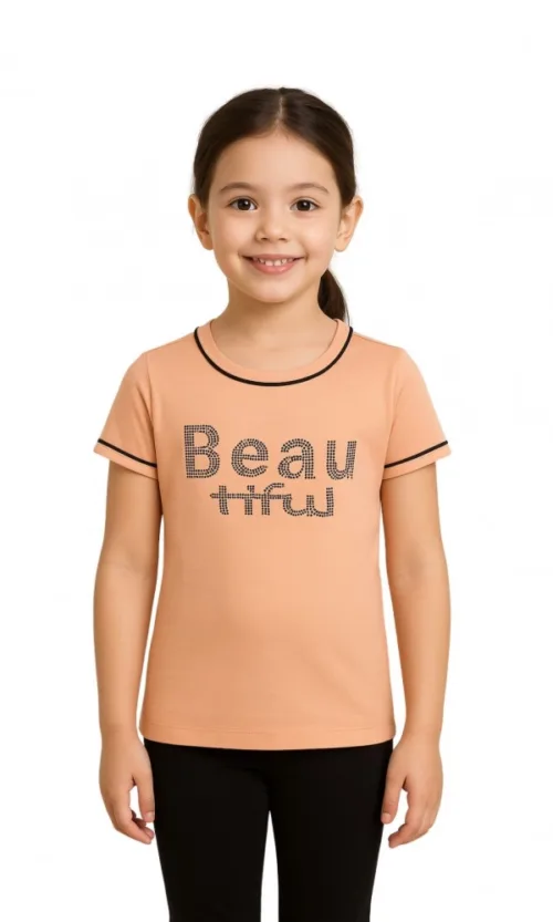 Girl's Cotton Printeded Round Neck T-Shirt (Sandal Beach)