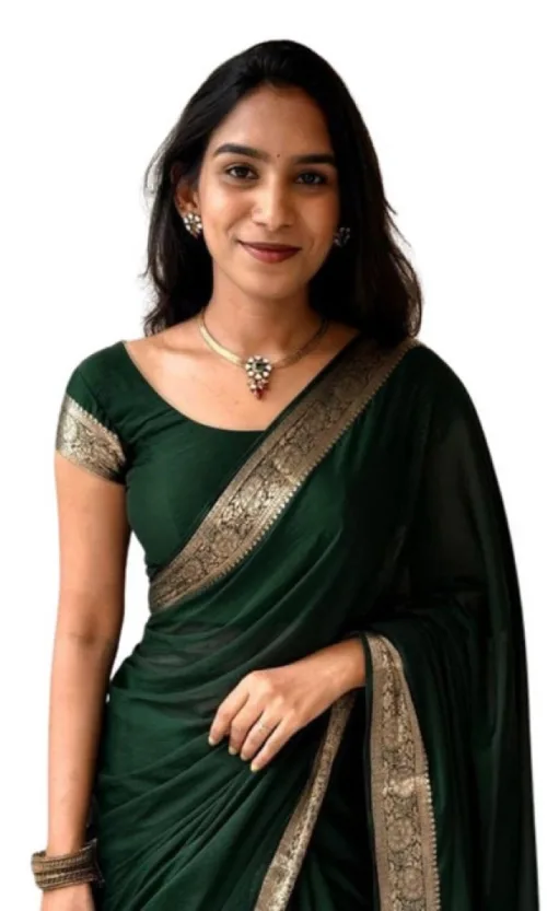 Women's Vichitra Silk Printed Saree With Unstitched Blouse 5.5Mtr (Green)