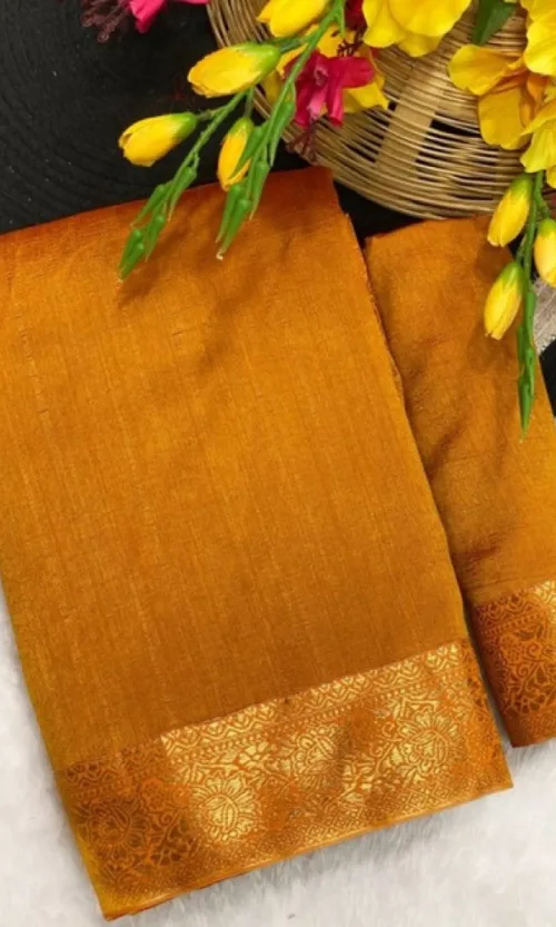 Women's Vichitra Silk Printed Saree With Unstitched Blouse 5.5Mtr (Mustard)