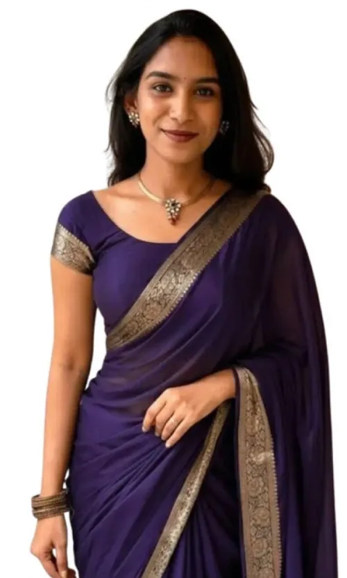 Women's Vichitra Silk Printed Saree With Unstitched Blouse 5.5Mtr (Purple)