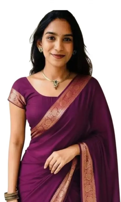 Women's Vichitra Silk Printed Saree With Unstitched Blouse 5.5Mtr (Wine)