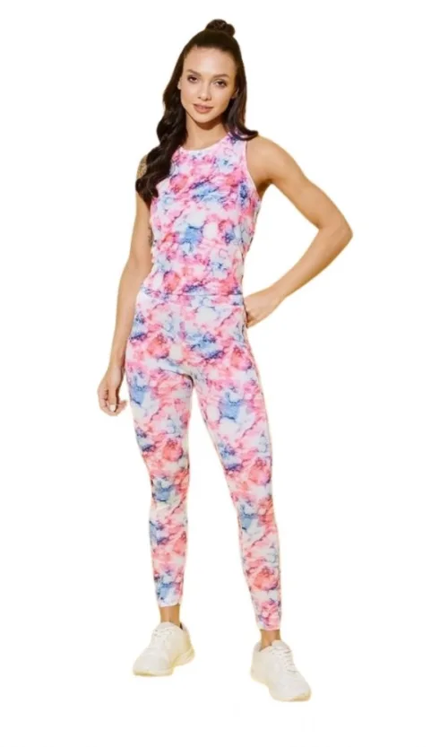 Women's Polyester Lycra Printed Sleeveless Active Wear (Multicolor)