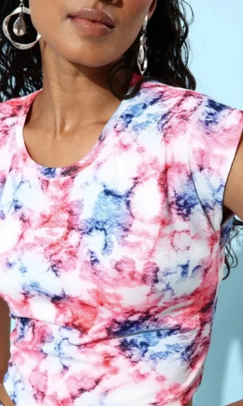 Women's Polyester Lycra Tie And Dye Cap Sleeve Co-Ord Set (Multicolor)