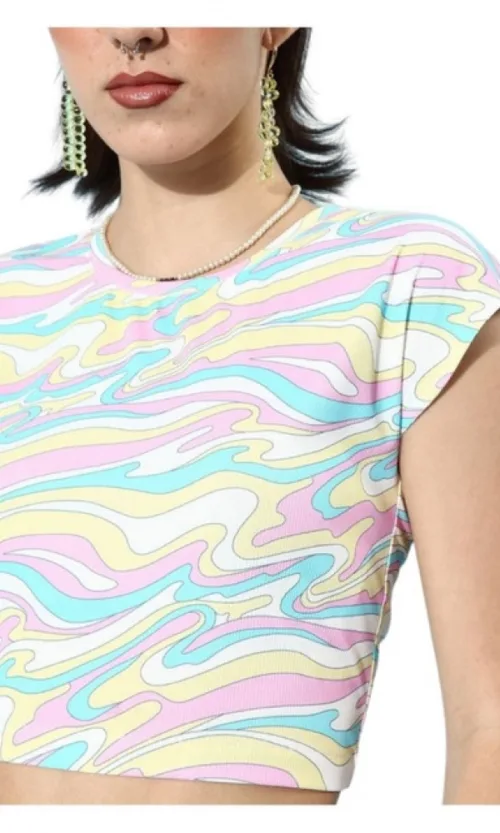 Women's Polyester Lycra Printed Cap Sleeve Co-Ord Set (Multicolor)