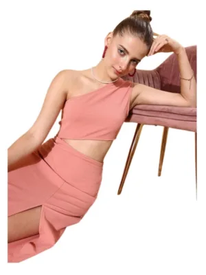 Women's Polyester Lycra Solid Sleeveless Dress (Pink)