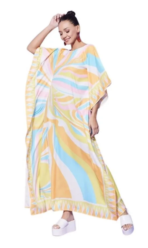 Women's Satin Colour Blocking Kaftan Dress (Multicolor)
