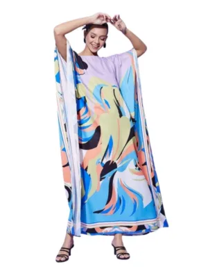 Women's Satin Colour Blocking Kaftan Dress (Multicolor)