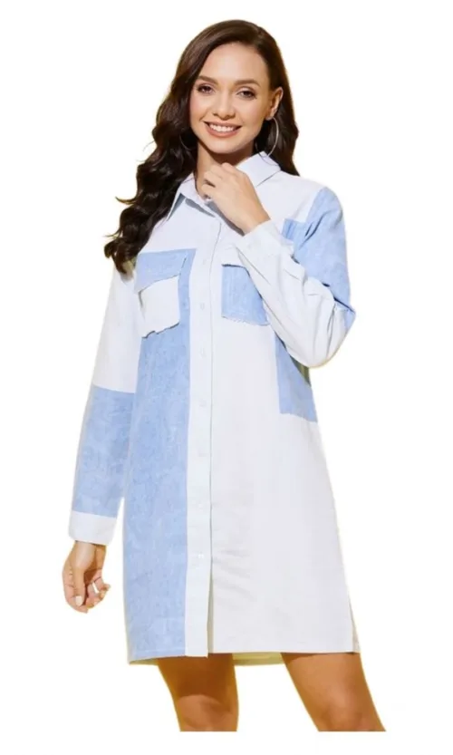 Women's Denim Solid Long Sleeves Dress (Blue)