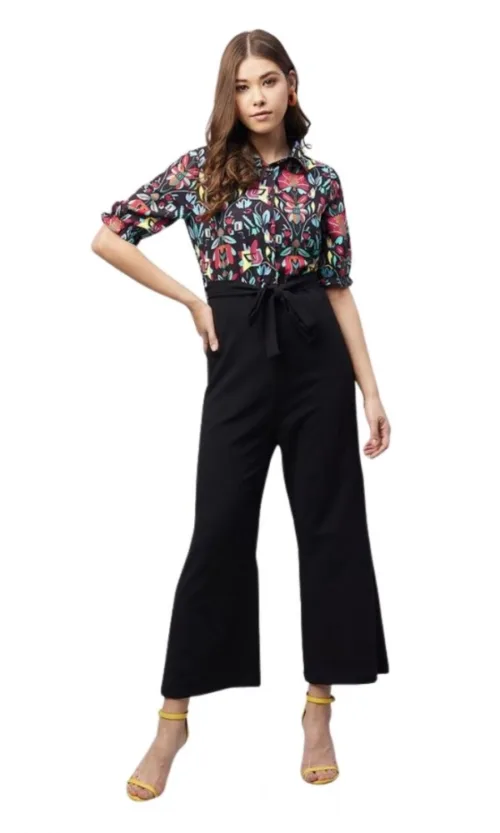 Women's Polyester Floral Short Sleeve Jumpsuit (Multicolor)