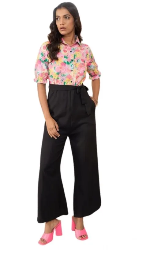Women's Polyester Floral Half Sleeves Jumpsuit (Multicolor)