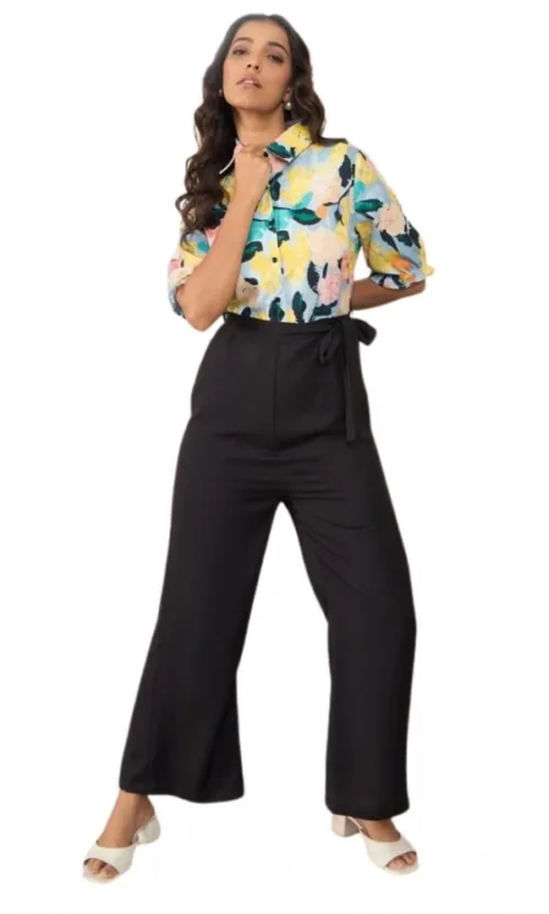 Women's Polyester Floral Half Sleeves Jumpsuit (Multicolor)