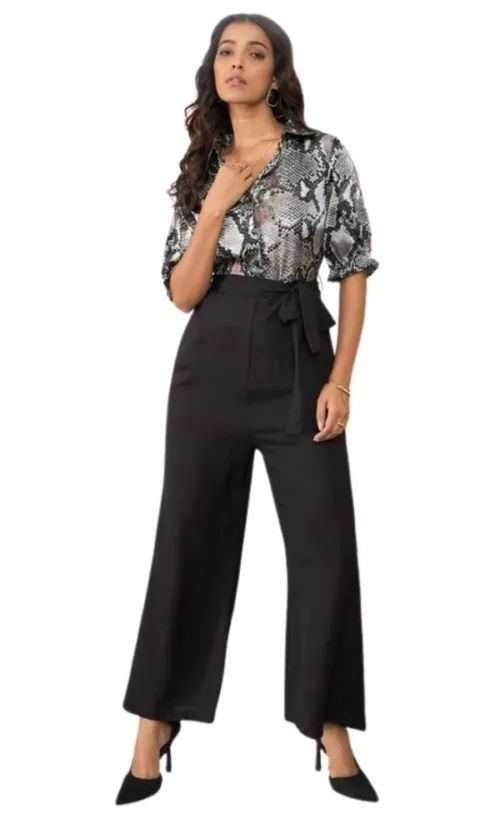 Women's Satin And Polyester Floral Half Sleeves Jumpsuit (Grey - Black)