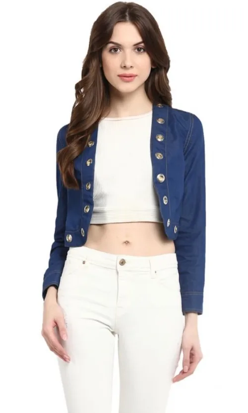 Women's Denim Embellished Long Sleeves Shrug (Blue)