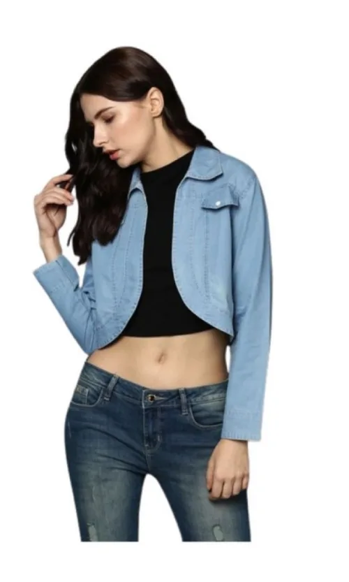 Women's Denim Solid 3-4th Sleeves Shrug (Blue)