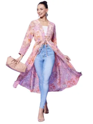 Women's Polyester Floral Long Sleeves Shrug (Peach)