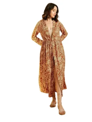 Women's Polyester Floral Long Sleeves Shrug (Brown)