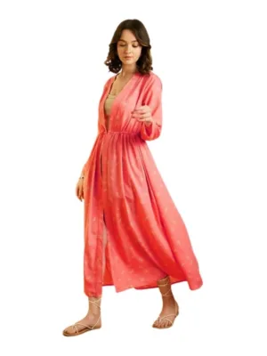 Women's Polyester Floral Long Sleeves Shrug (Pink)