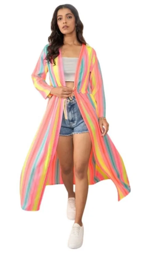 Women's Polyester Crepe Printed Long Sleeves Shrug (Multicolor)