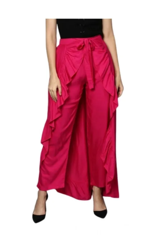 Women's Rayon Ruffled Elasticated Skirt (Pink)