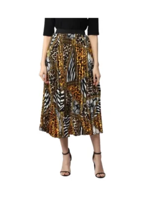 Women's Satin Pleated Elasticated Skirt (Multicolor)