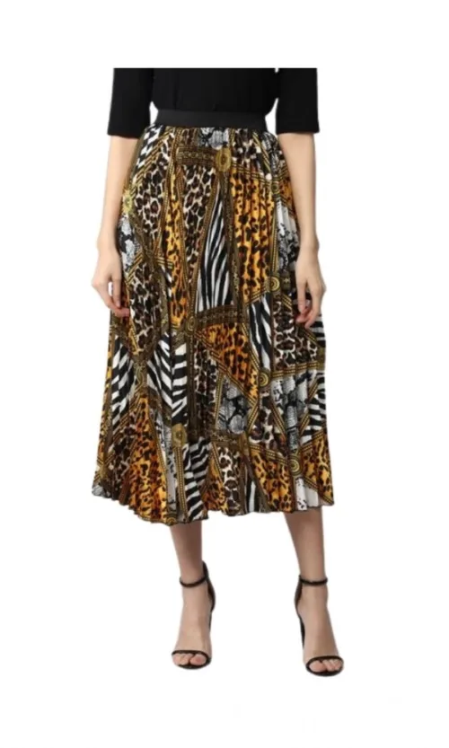 Women's Satin Pleated Elasticated Skirt (Multicolor)