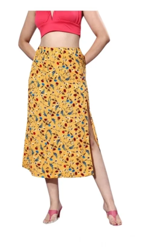 Women's Polyester Floral Side Zip Skirt (Multicolor)