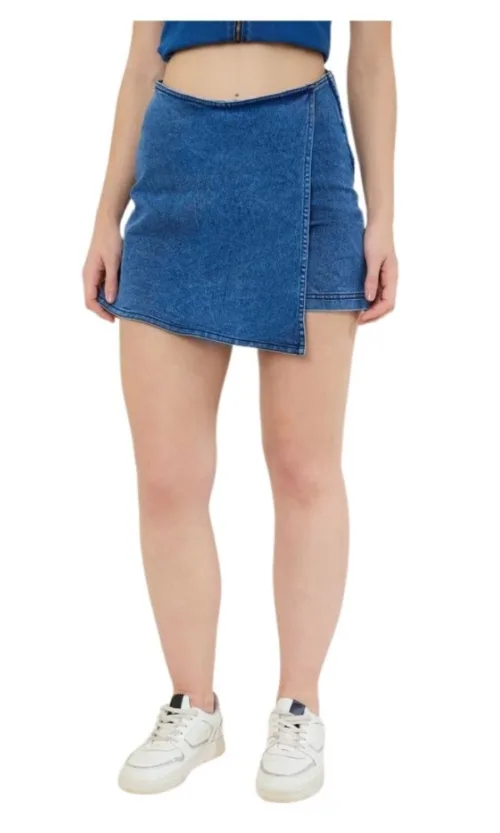 Women's Denim Lycra Solid Zip Closure Skorts (Blue)
