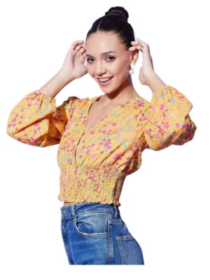 Women's Polyester Floral Long Sleeves Top (Multicolor)